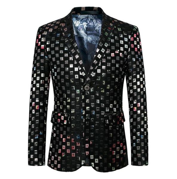 

brand black suit for men autumn new casual lapel single breasted print suit men's designer slim suit jacket m-6xl, White;black