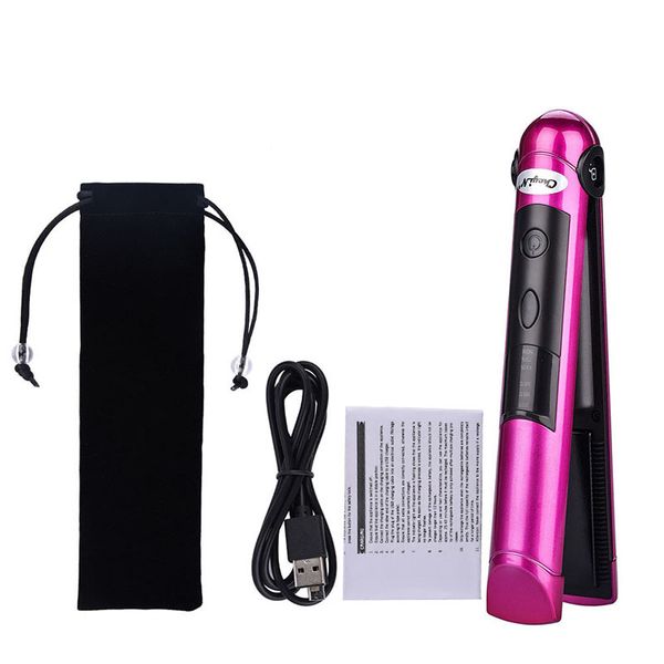 

mini hair straightening curling iron portable wireless hair curler led digital usb rechargeable flat iron hair straighter 49