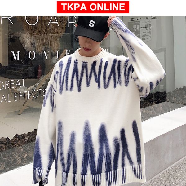 

men korean fashions sweaters pullovers 2020 mens streetwear fashions oversized knitted sweater autumn oversized, White;black