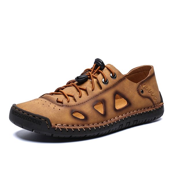 

2020 new spring summer outdoor leather casual shoes breathable men's shoes handmade flats moccasins loafers big size 38-48, Black