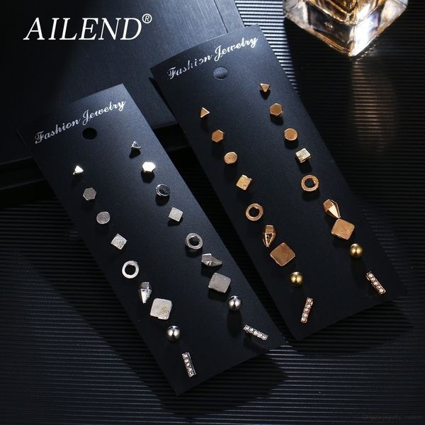 

9 Pairs / Set Brincos Geometric Crystal Earrings Brooch Piercing Gold Color New Fashion Earring For Women Bijoux Jewelry