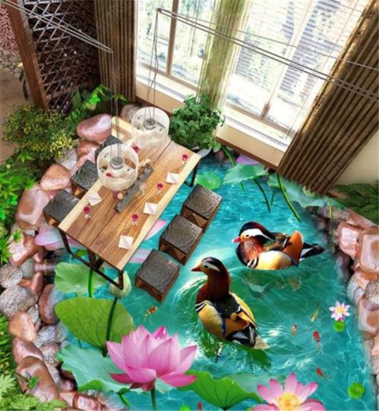 

пользовательские обои любителей fugui bird lotus 3d настенные росписи украшения пола