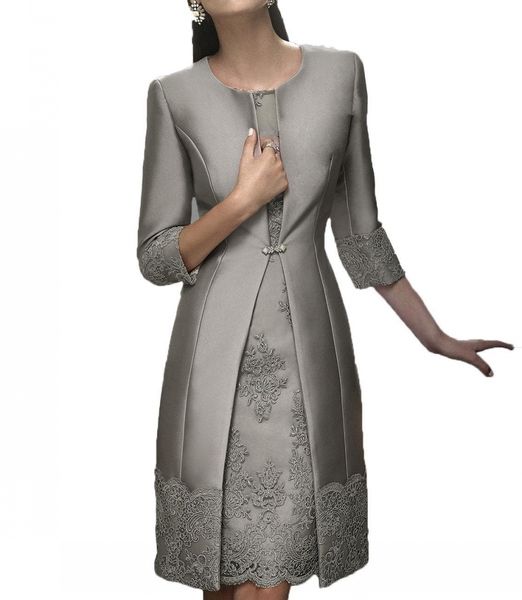 

vintage plus size knee length mother off the bride groom plus size suits long jacket appliques lace wedding guest dresses, Black;red