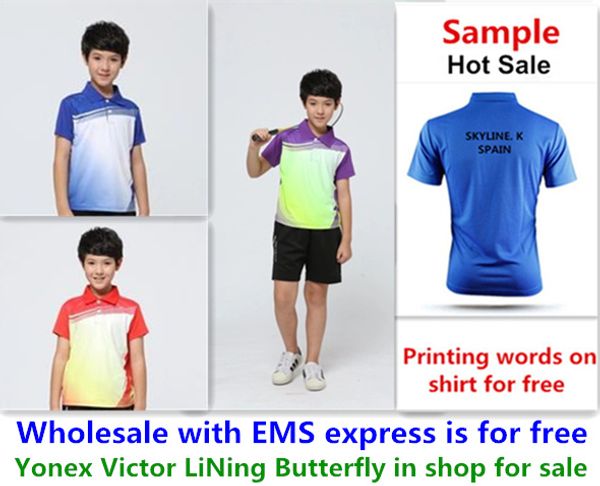 

Whole ale em for text printing for new kid children badminton hirt clothe table tenni t port hirt clothe 135