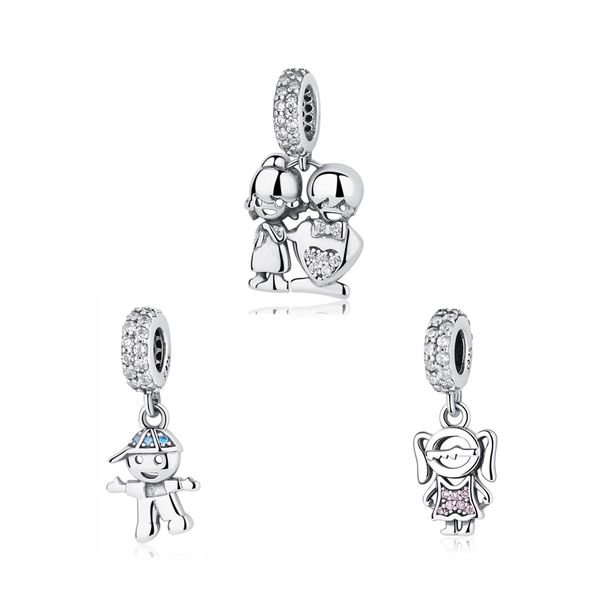

authentic 100% 925 sterling silver charm bead boy girl pendant family charms fit original pandora bracelets women diy jewelry