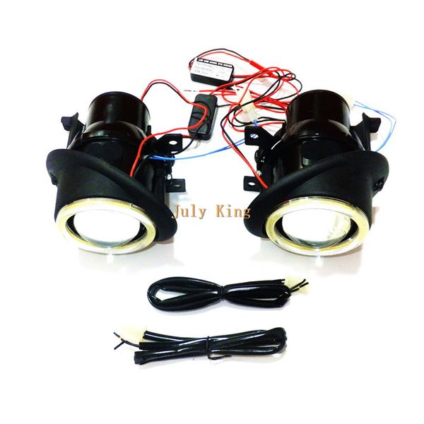 

july king car bifocal lens fog lamp assembly + angel eye rings drl case for vw caddy iii golf jetta sagitar eos tiguan touran seat alhambra