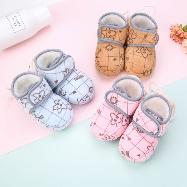 

baby shoes winter baby girl cute cartoon anti-slip soft sole crib shoes plus velvet, Black;grey