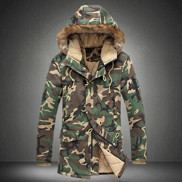 

2019 nieuwe merk winter mannen dikke camouflage jas heren parka jas mannelijke hooded parka mannen militaire overjas, Black