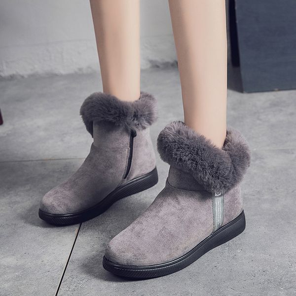 

warm snow boots women 2019 flock round toe winter boots short ankle for women plush thick winter shoes botas mujer, Black