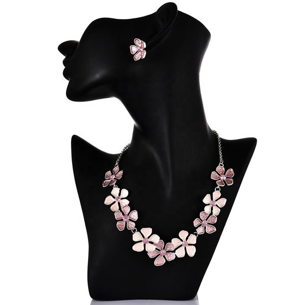 

jewelry set cute flower pendant necklace set trendy metal enamel silver chains choker earrings jewelry sets for women girls gift