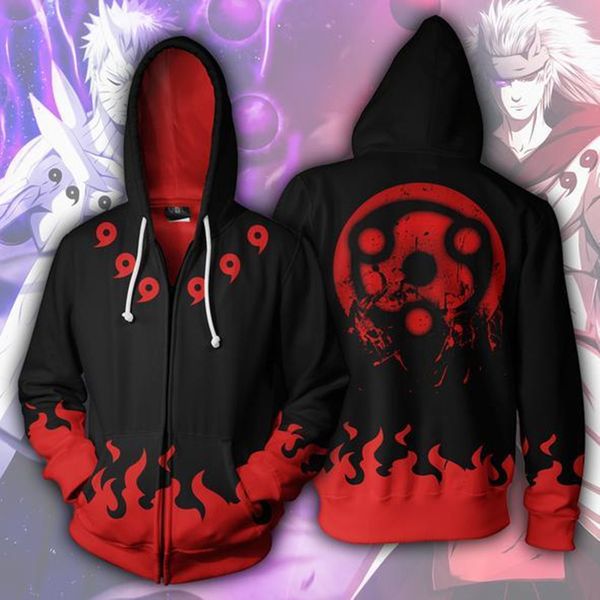 

anime naruto hoodie 4th 7th hokage uzumaki naruto uchiha sasuke hatake kakashi ootutuki zipper coat hoodies sweatshirt, Black