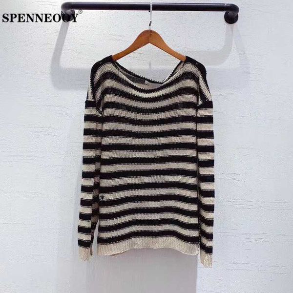 

spenneooy designer custom runway women fashion spring knitting pullovers long sleeve striped knitted streetwear vogue sweater, White;black