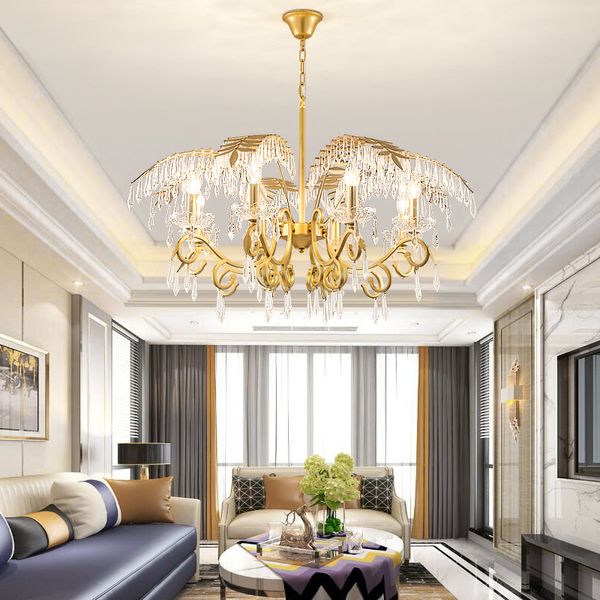 

креативный светодиодный хрустальные люстры золотые листья art deco главная освещение для гостиной детская спальня бар современная кухня подв
