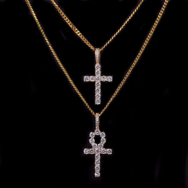 Zircão congelado Ankh Cruz Cruz Jóias Jóias Gold Prata Cobre Material Bling Cz Chave Para Vida Egito Pingentes Colares