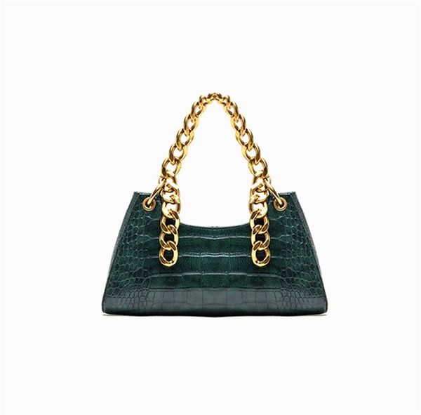 

European and American Designer Handbag Rough Metal Chain Underarm Bags Street Photo Burst Crocodile Design Stick Bag Shoulder Bag 5