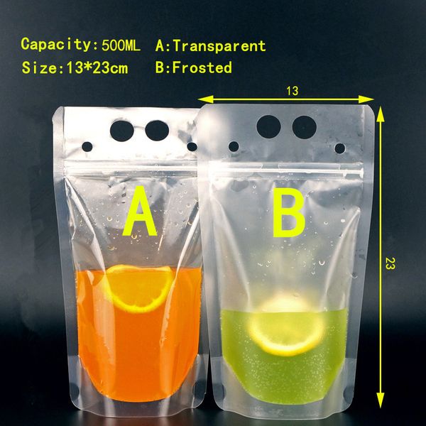 

500ml beverage bag packaging bag zipper frosted transparent thicken portable drink sealing plastic bag 100pcs a08