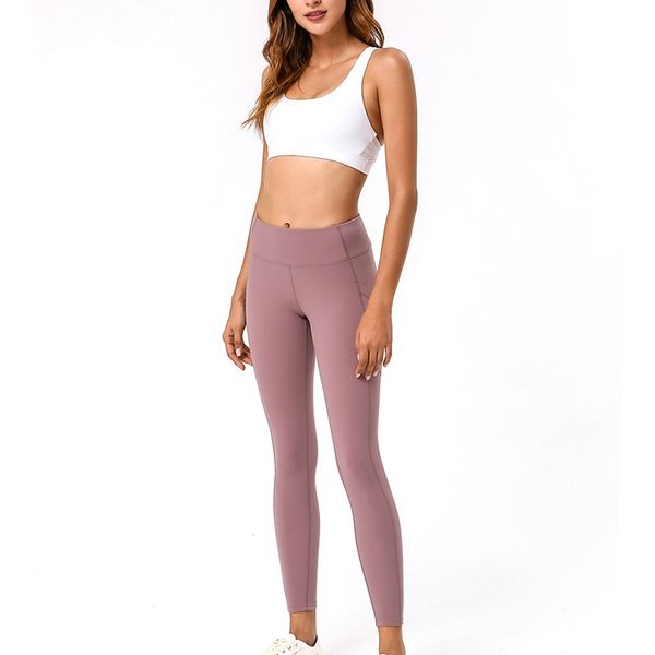 

yoga pants women ankle-length high waist double-sided smooth leggings tight trousers running sportswear apparel clothing with po, White;red