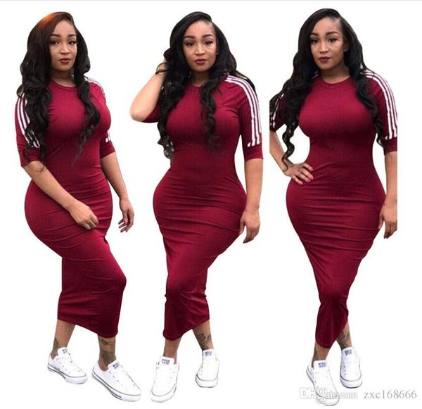 

white side stripe streetwear bodycon dress 2018 summer women half sleeve maxi dresses high waist long vestidos