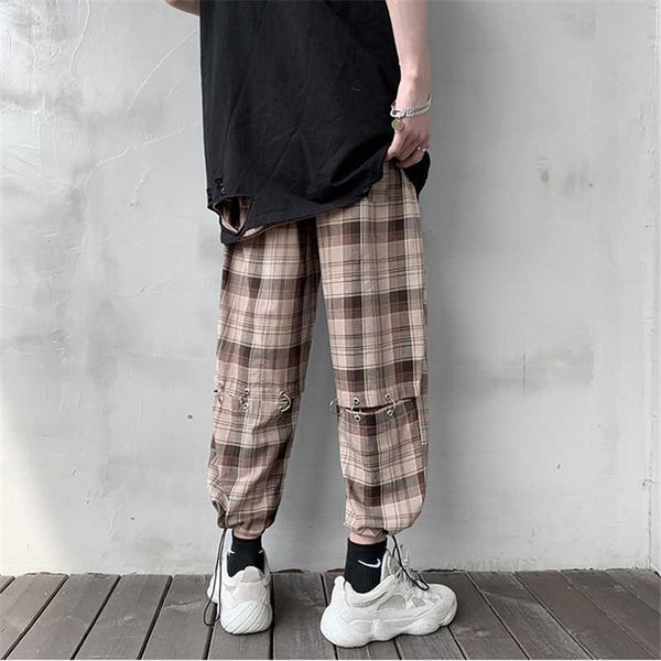 

men's pants men summer casual 2021 plaid mens breathable joggers male korean trousers fashion ankle-length bottoms xxl, Black