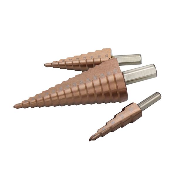 

3pc hss step drill bit set high speed steel cobalt bit metal drills multiple specifications 4-12 4-20 4-32 mm woodworking tools