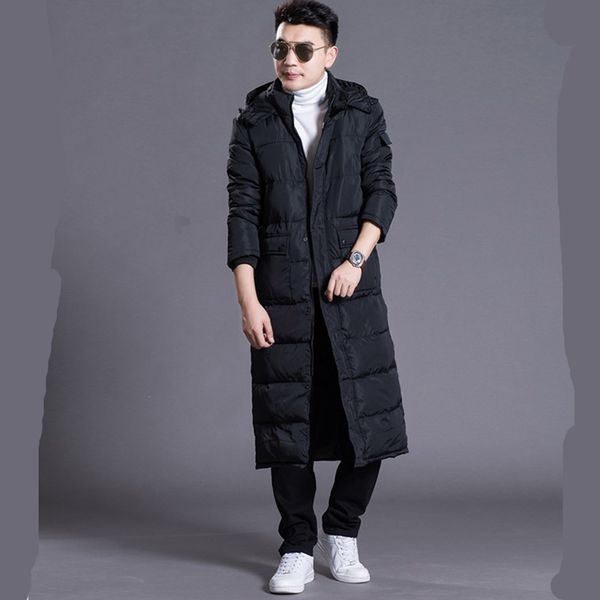 

hooded extra long 90% duck down overcoat men casual winter outwear down jacket male thick coat fashion puffer jacket jk-785, Black