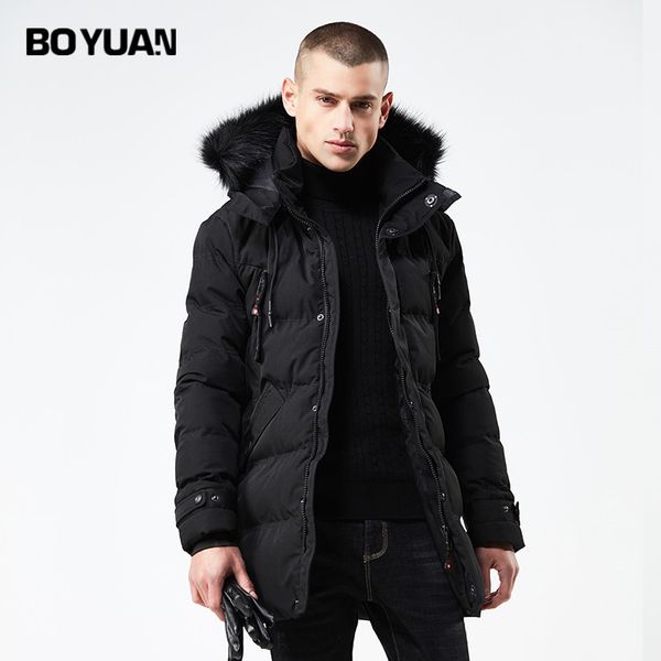 

men's down & parkas winter jackets parka men coat long jacket with a hood solid casual fashion thick hat detachable fur, Black