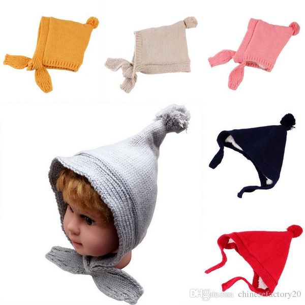

baby boys girls hats winter hair ball warm ear protection solid cartoon brushed thicken knitted hats, Yellow