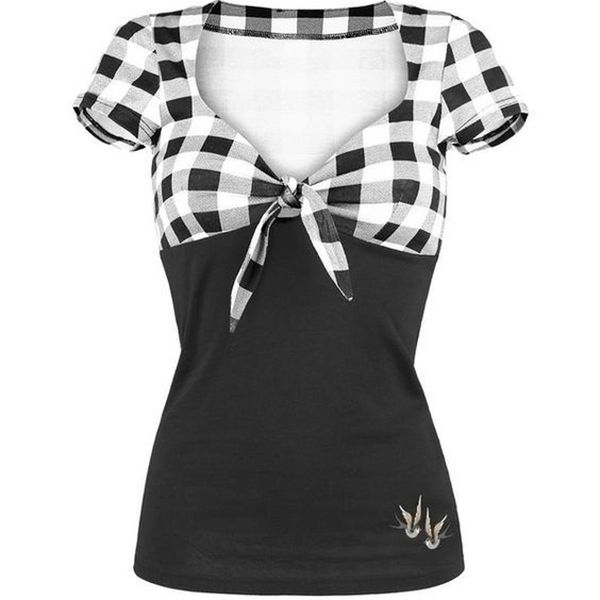 

summer womens and blouses streetwear plaid print front tie short sleeve blouses for woman 2019 women tunic ladies, White