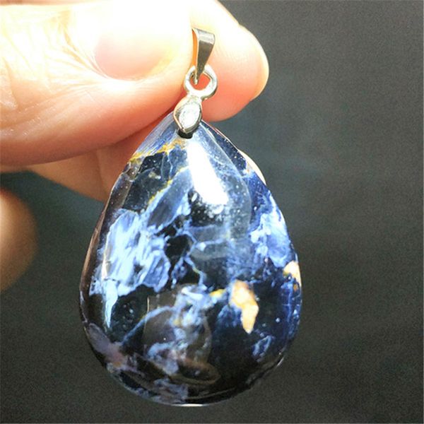 

fashion- natural blue pietersite gems stone water drop bead necklace fashion natural stone pendant, Silver