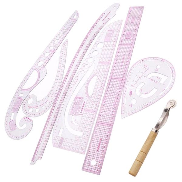 

7pcs/set ruler tailor measuring kit clear sewing drawing ruler yardstick sleeve arm french curve set tb sale, Black