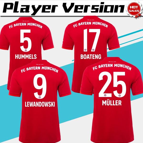 

player version bayern munich 2020 home men soccer jerseys 19/20 red soccer shirts #9 lewandowski #25 muller football uniforms, Black;yellow