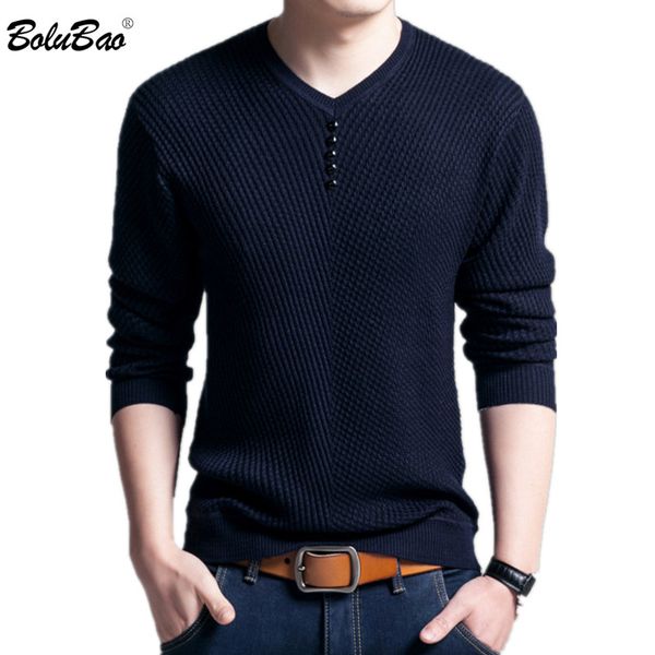 

bolubao brand men casual fashion sweater male slim fit pullover autumn collar button men's solid color sweaters, White;black