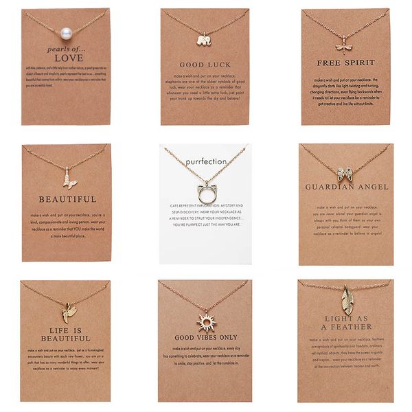 Clássico Moda Friendship Bar Pingente Colares Lucky Elephant Star Pearl Circle Colar Para Mulheres Gift Card