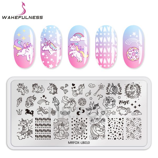 

wakefulness unicorn pattern nail stamping plates stainless steel nail stencil for art templates manicure stamp tools, White