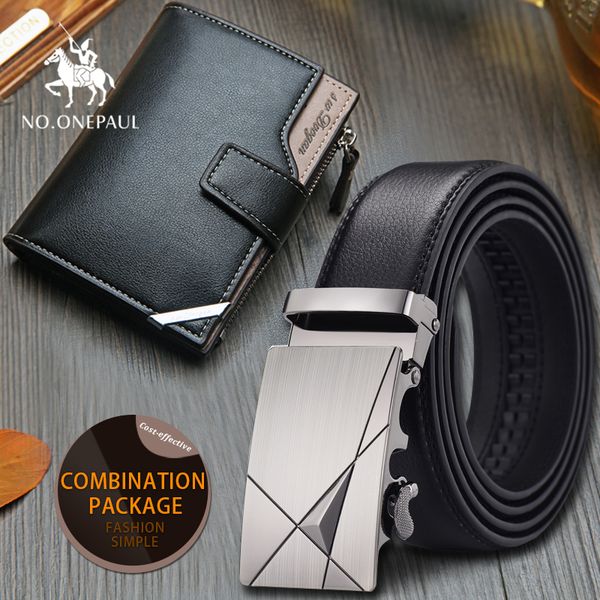 

set/sets suit men belt cowhide genuine leather business black belt automatic buckle male belts short wallet gift, Black;brown