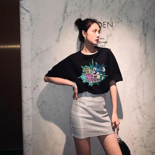 

fashion-t shirt for women summer cartoon printed women short sleeve cotton round neck cotton sell breathable casual tee t shirt, White