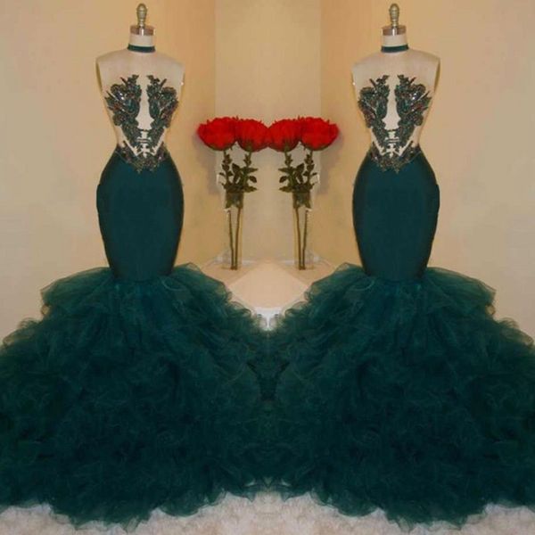 

2020 темно-зеленый кихол шеи пром платья каскадные рябить backless поезд стреловидности ruched вечерние платья bc4061, Black