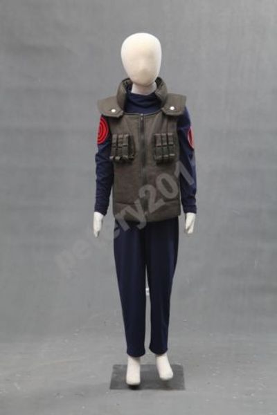

n aruto hatake kakashi kids leaf village children uniform anime cosplay costume, Black;red