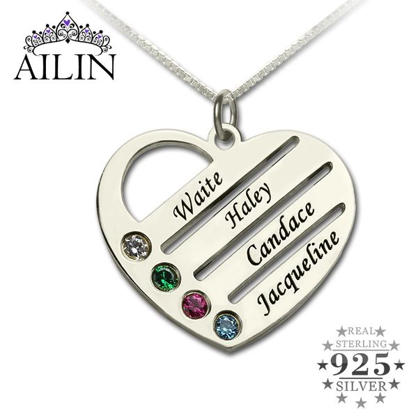 

ailin personalized family necklace mom necklace with kids names engraved heart mother necklace silver birthstone jewelry for mom
