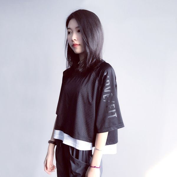 

women's double mesh fitness clothes running sports quick-drying short-sleeved t-shirt blouse loose breathable yoga summer, White;red