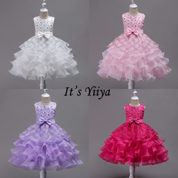 

it's yiiya flower girl dresses 5 colors sleeveless o-neck floor length girls pageant dresses bow embroidery kids ball gown 582, Red;yellow