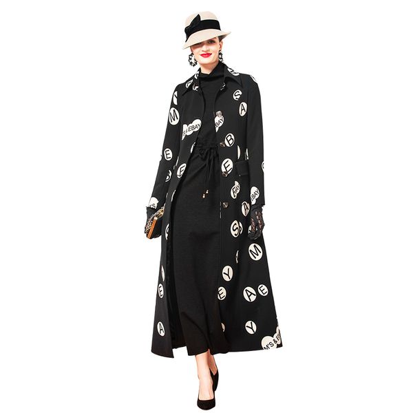 

full dots letters trench coat england style double breasted women overcoat runway fall outwear dz1142, Tan;black