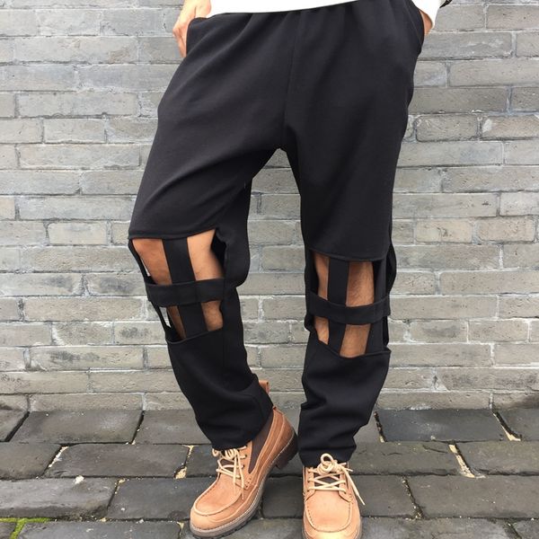 

27-44 2019 new men's clothing hair stylist gd fashion original hollow-out relaxed harem pants plus size costumes, Black