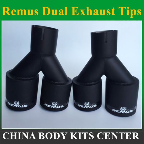 

2pcs dual remus carbon fiber + stainless steel exhaust tip exhaust pipe muffler mablack tip