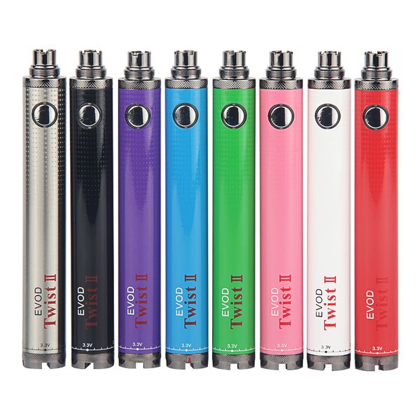 EVOD Twist II Bateria 1600mAh 3.3V-4.8V 510 Thread Vape Pen Tensão Variável Ajustável Botão eGo-T Evod VV Vision Spin 2