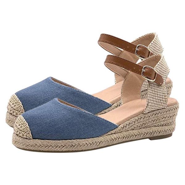

women's plus-size 43 ankle strap sandals comfortable slippers ladies womens casual shoes breathable flax canvas pumps, Black