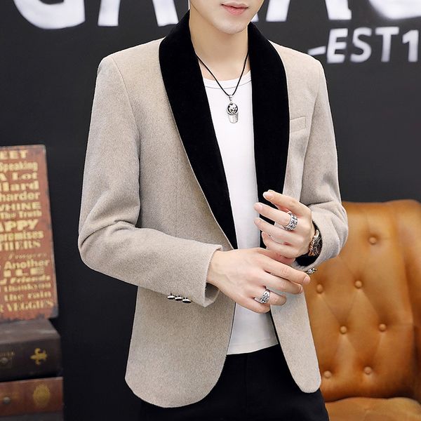 

fall 2019 men different color led leisure suit young handsome imitated mink velvet suit of cultivate one's morality, White;black