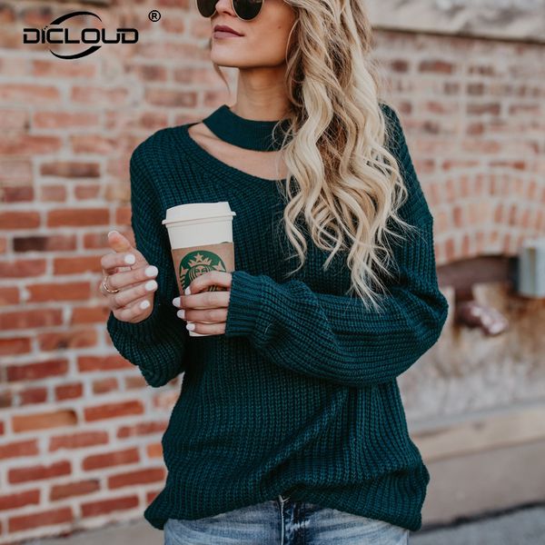 

chic knitted halter sweater women solid green pullovers women autumn winter pull femme casual loose jumpers sweaters, Black;gray