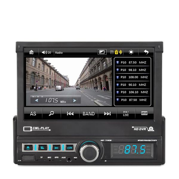 

7 inch 1din car radio stereo electric retractable screen usb charger fm aux mp3 mp5 player sd support reverse camera gps antenna