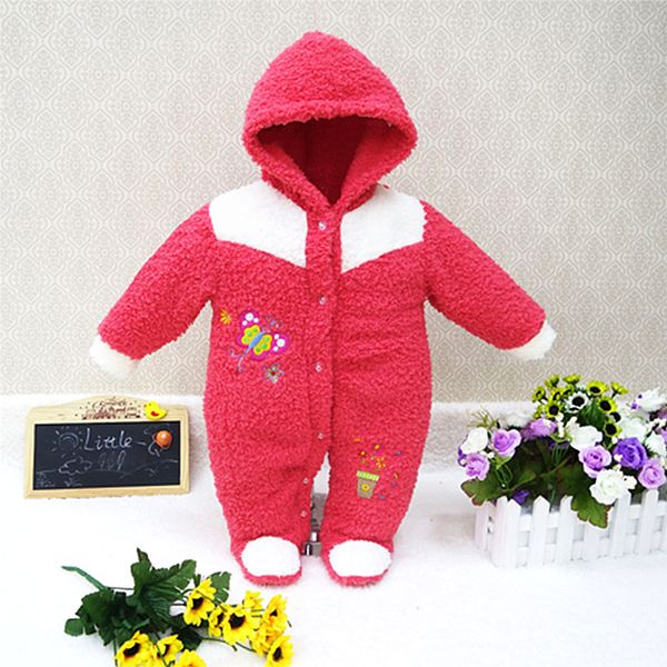

2019 spring winter coral fleece hoodie romper embroidery long-sleeve baby clothing girl one piece clothes newborn warm suit, Blue